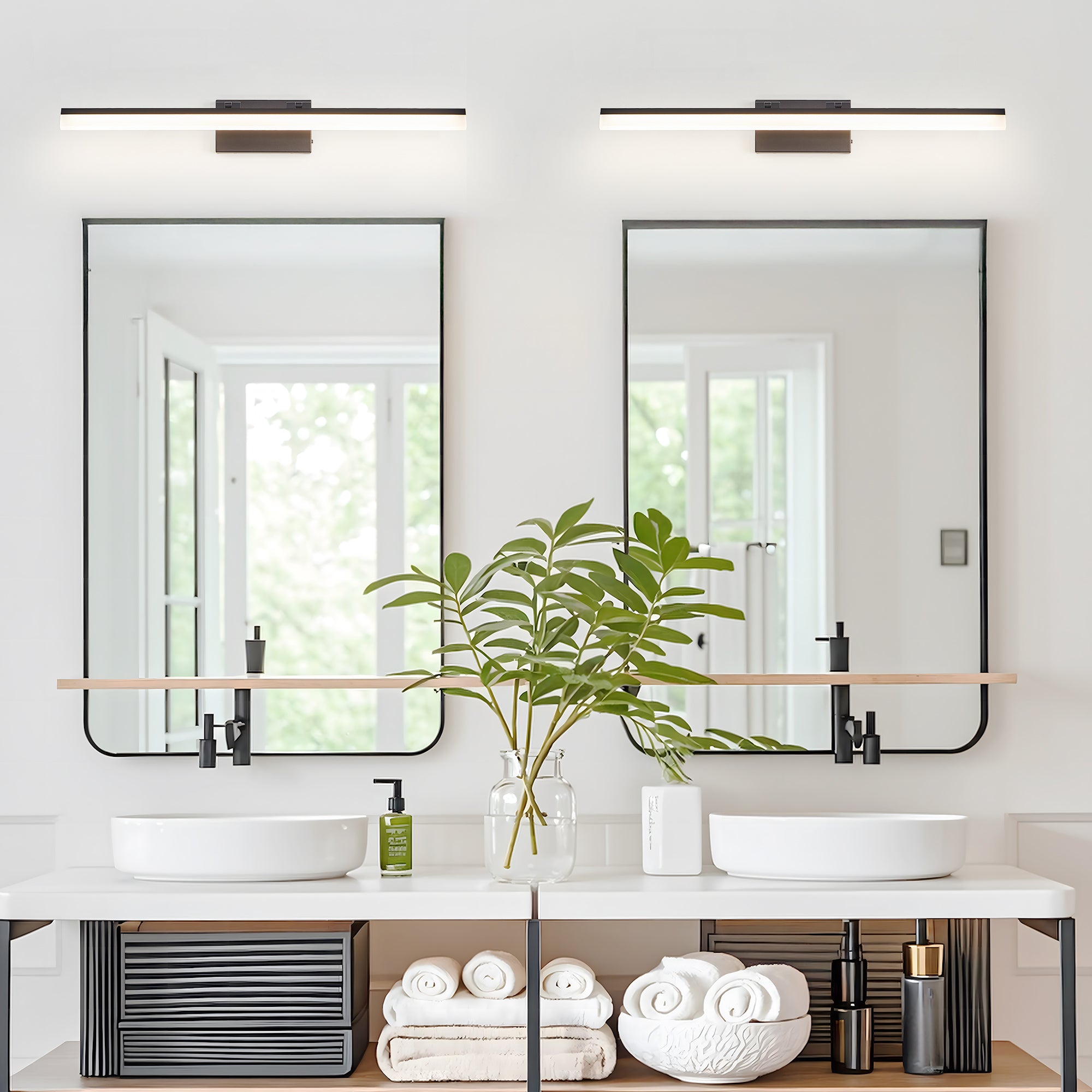 32” Modern LED Bathroom Vanity Light – Sleek Black Metal Wall Fixture for Mirror & Sink