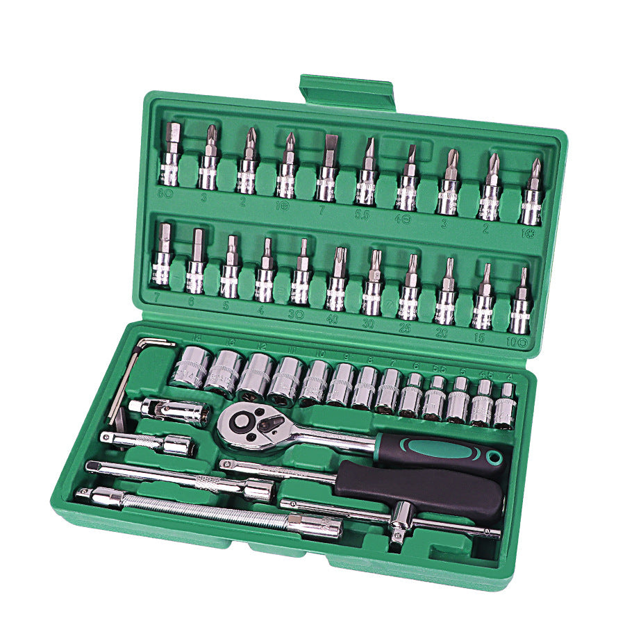 46-Piece Professional Car Repair Tool Kit – Inch Socket Set with Ratchet & Torque Wrench