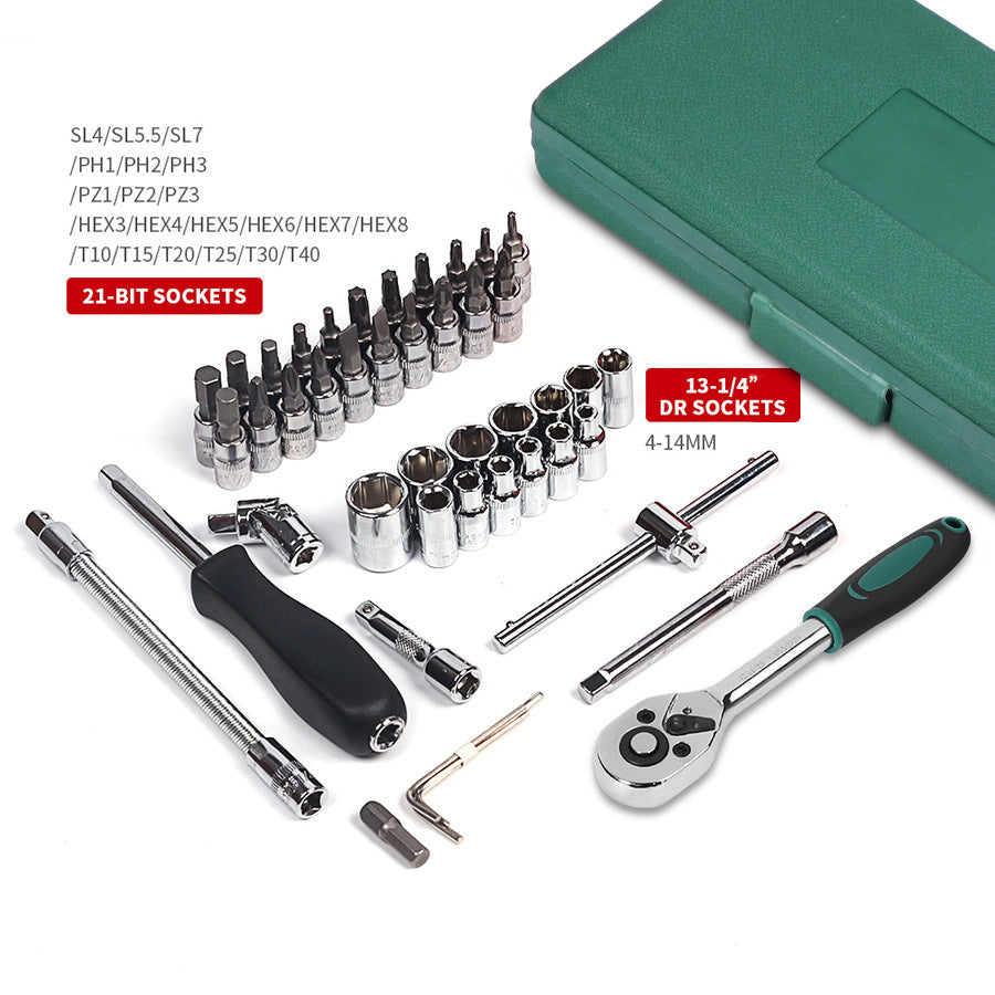 46-Piece Professional Car Repair Tool Kit – Inch Socket Set with Ratchet & Torque Wrench