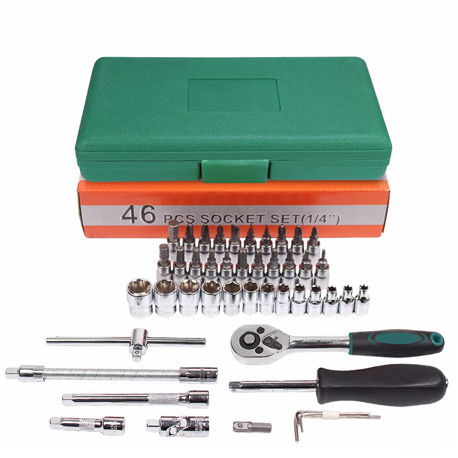 46-Piece Professional Car Repair Tool Kit – Inch Socket Set with Ratchet & Torque Wrench