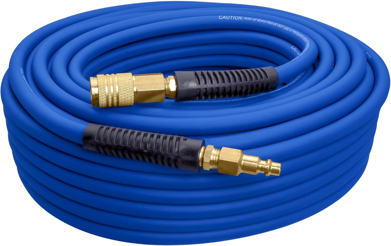 E1450PVCR 1/4" X 50' PVC / Rubber Hybrid Air Hose with Brass 1/4" NPT Industrial Fitting and Universal Quick Connect Coupler