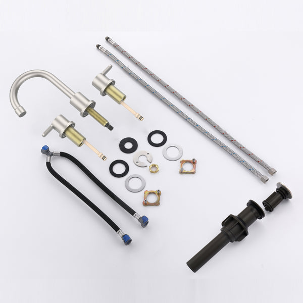 Brushed Nickel 2-Handle Bathroom Sink Faucet with Pop-Up Drain