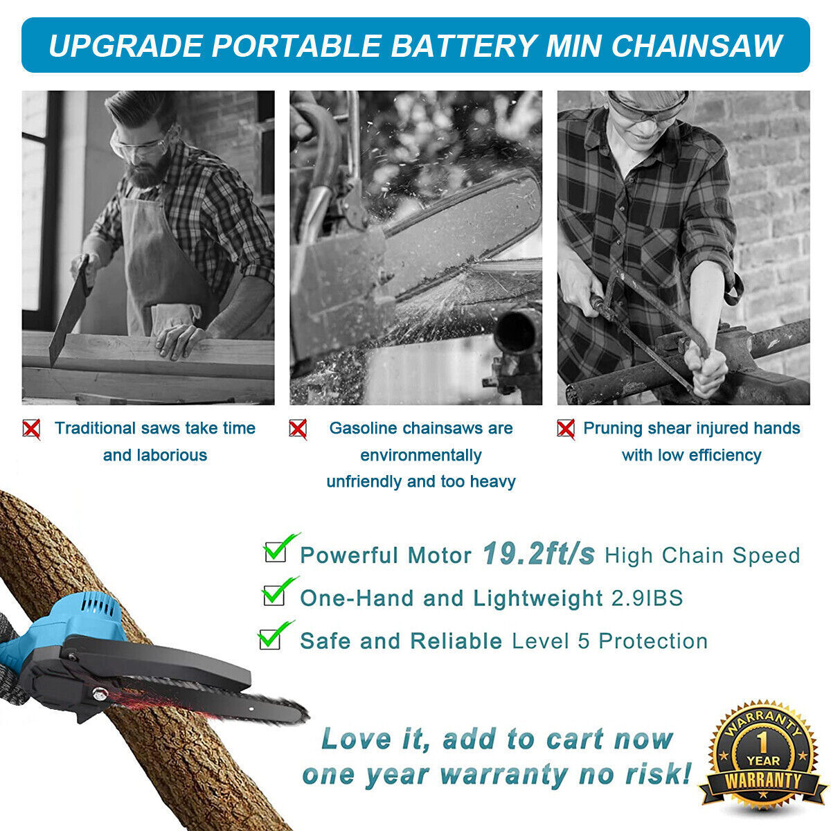 6-Inch Mini Cordless Chainsaw with Dual Batteries