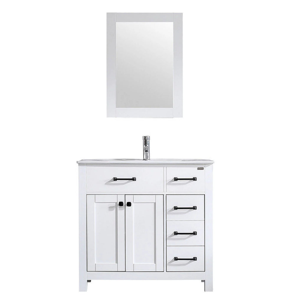 36" Luxurious Bathroom Vanity with Sink Top,Modern Bathroom Vanities with 2-Door and 5 Drawers Cabinet,Undermount Ceramic Sink,White