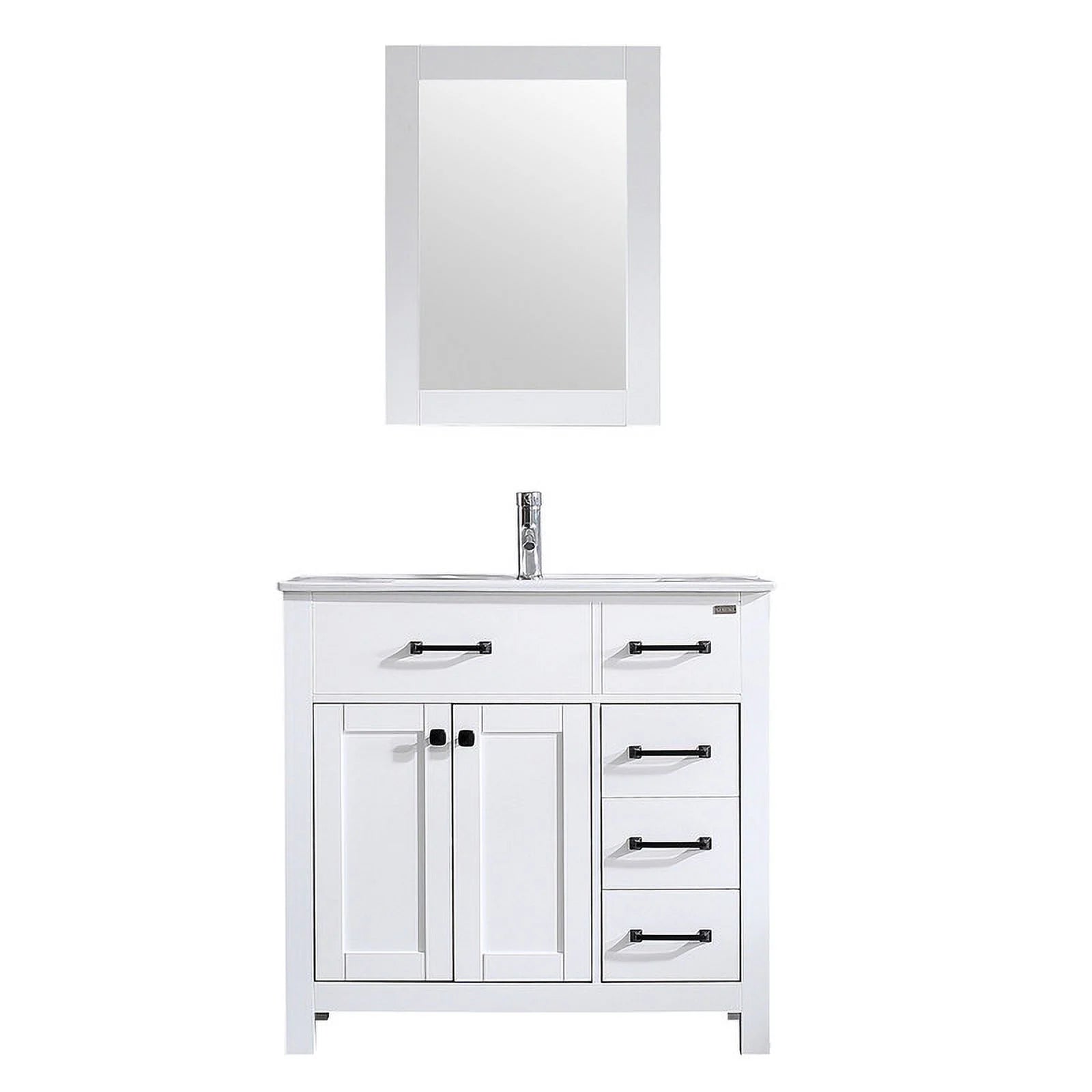 36" Luxurious Bathroom Vanity with Sink Top,Modern Bathroom Vanities with 2-Door and 5 Drawers Cabinet,Undermount Ceramic Sink,White