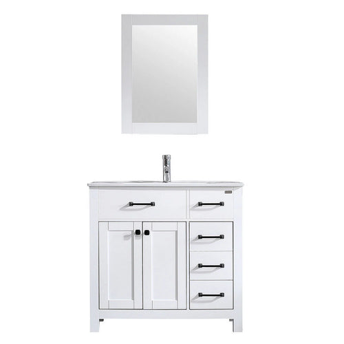 36" Luxurious Bathroom Vanity with Sink Top,Modern Bathroom Vanities with 2-Door and 5 Drawers Cabinet,Undermount Ceramic Sink,White