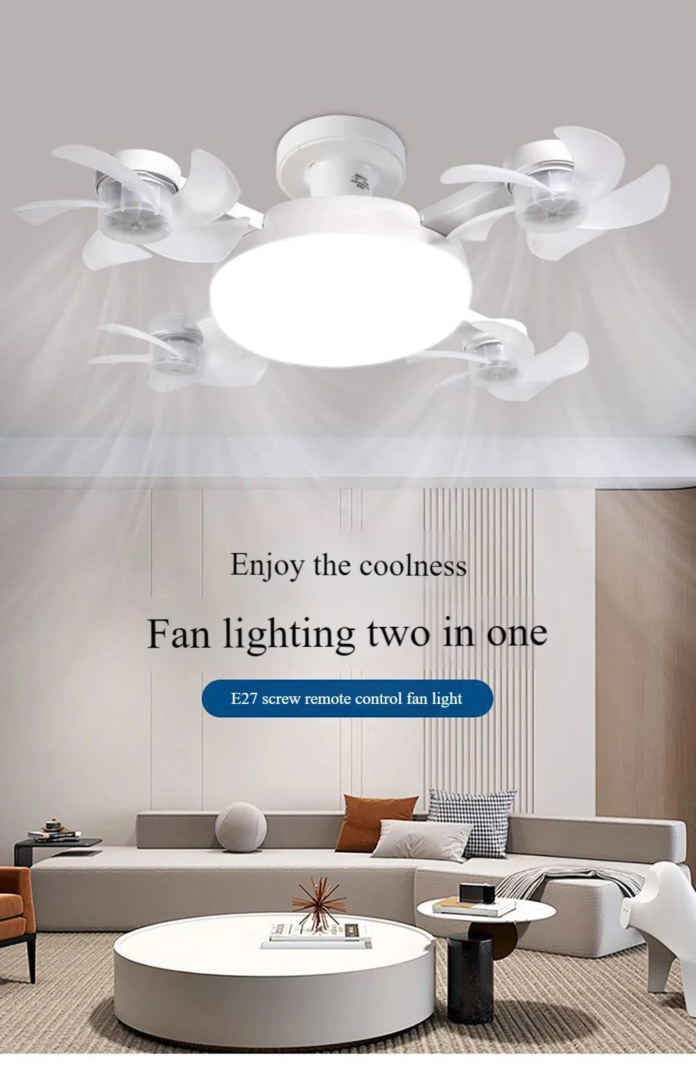 Modern Fan Light Drone Style E27 Bulb Remote Control 3-Speed Timer Bedside Table Bedroom Dining Room Lighting