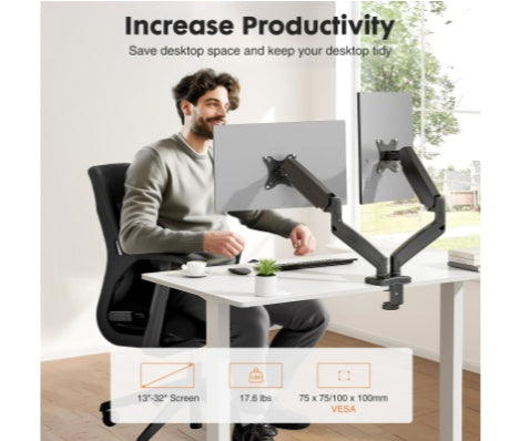 Dual Monitor Desk Mount - Adjustable Gas Spring Arm