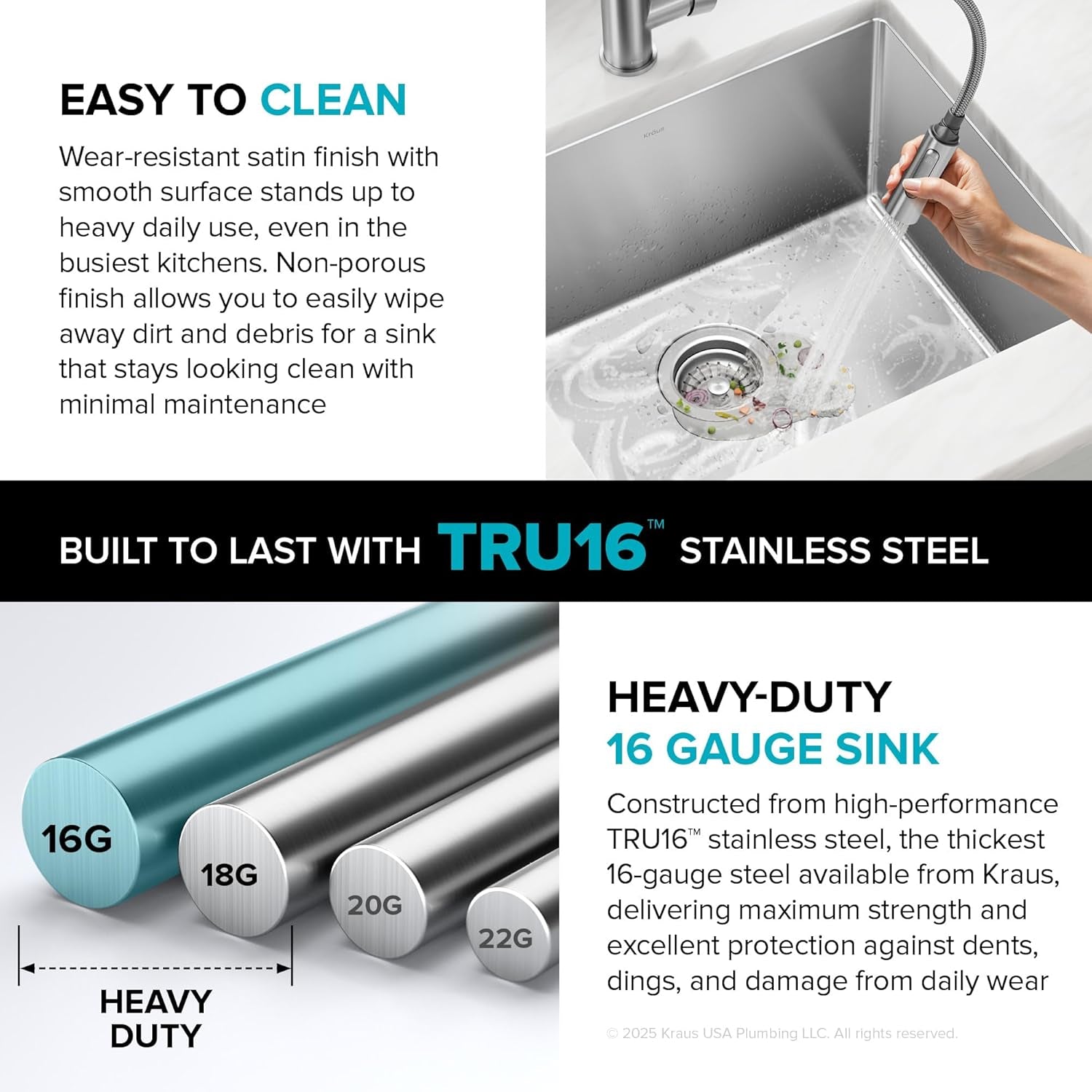 Standart PRO 28-Inch 16 Gauge Undermount Single Bowl Stainless Steel Kitchen Sink, KHU100-28