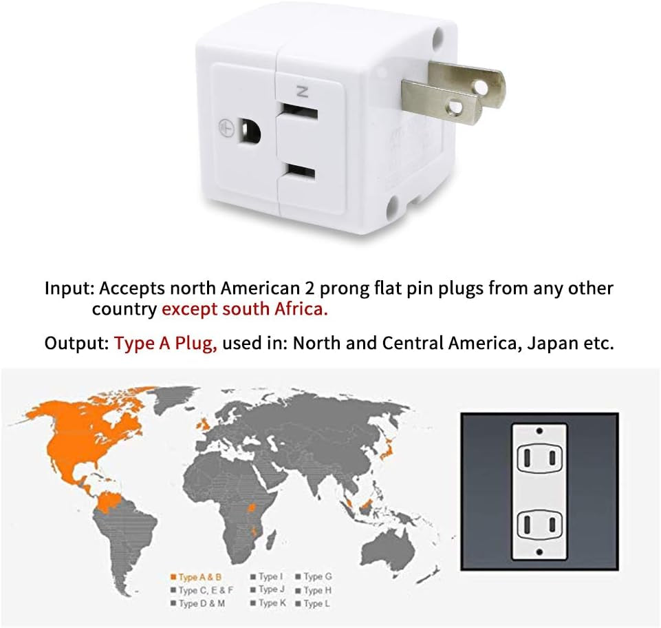 Adapter Outlet Extender, 2-Prong to 3-Prong Mini Wall Plug, Multi Outlet Splitter with 3 Outlets