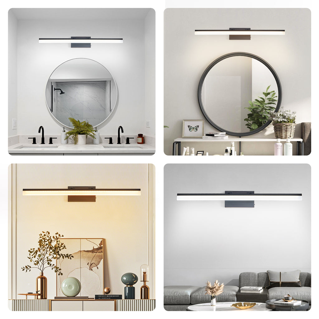 32” Modern LED Bathroom Vanity Light – Sleek Black Metal Wall Fixture for Mirror & Sink