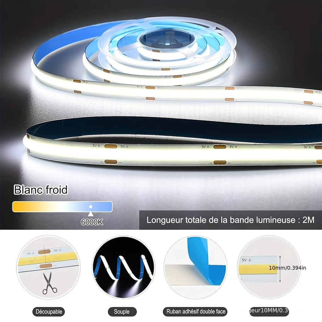 1-5 Meter LED Cob Strip Lighting 5V USB Flexible Diode Tape Touch Dimming Indoor Room TV Mirror Backlight Wall Decoration Light