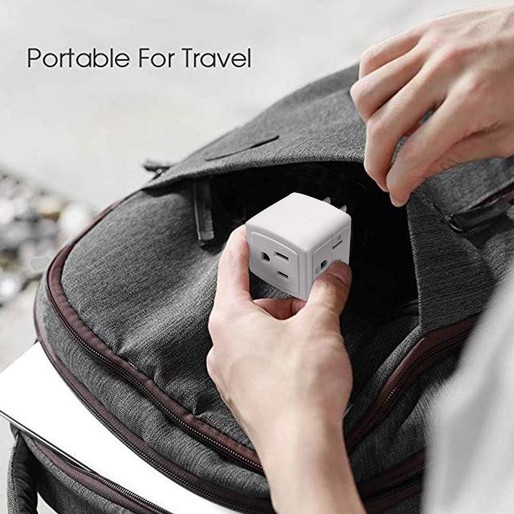 Adapter Outlet Extender, 2-Prong to 3-Prong Mini Wall Plug, Multi Outlet Splitter with 3 Outlets