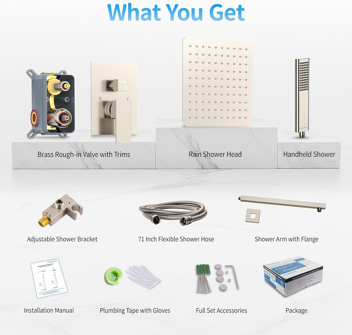 Rain Shower System Sets Faucet:  10 Inch Overhead Rainhead Shower Combo Set with Handheld and Valve-Luxury Modern Mixer Rainfall Brushed Nickel Shower Faucets Sets Complete