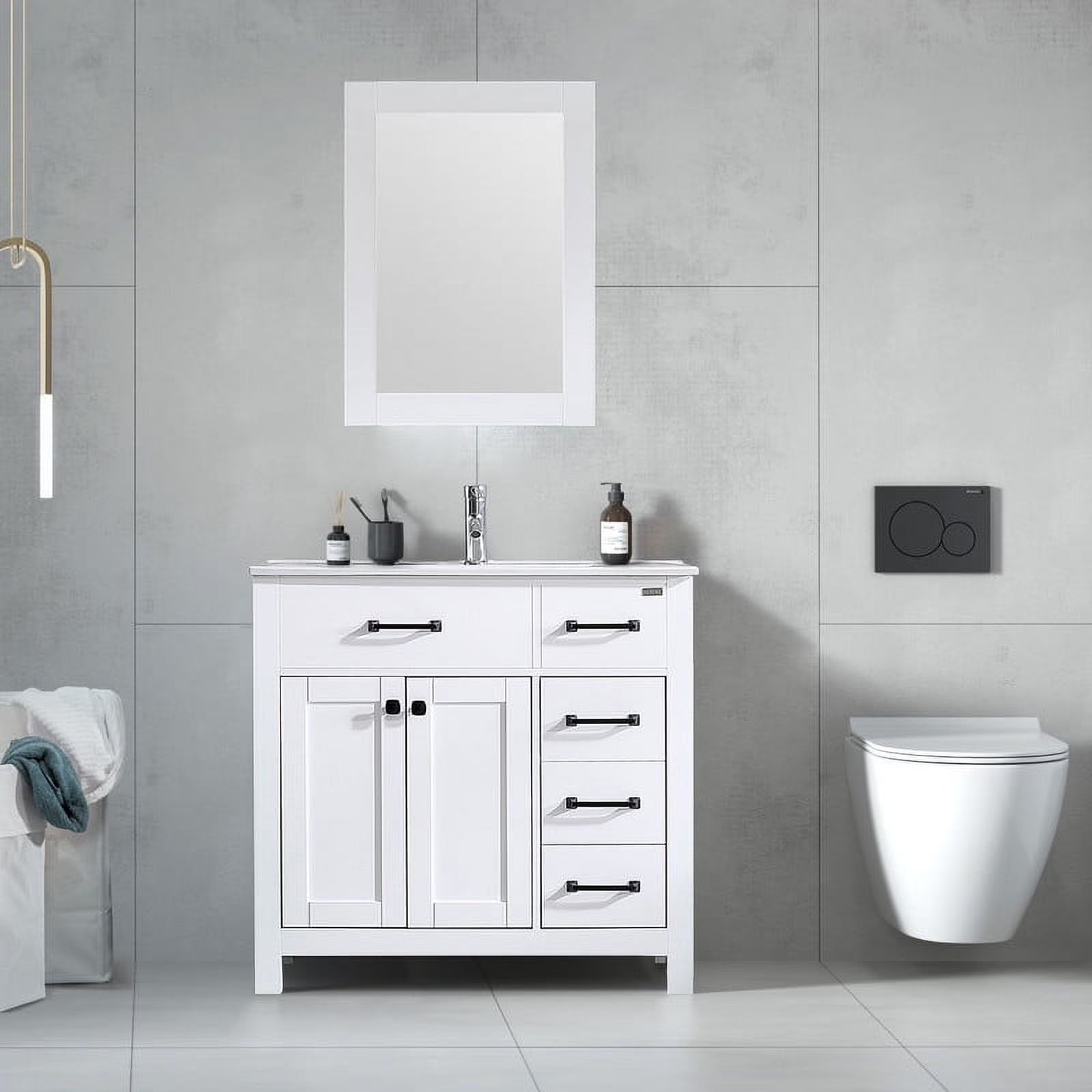36" Luxurious Bathroom Vanity with Sink Top,Modern Bathroom Vanities with 2-Door and 5 Drawers Cabinet,Undermount Ceramic Sink,White