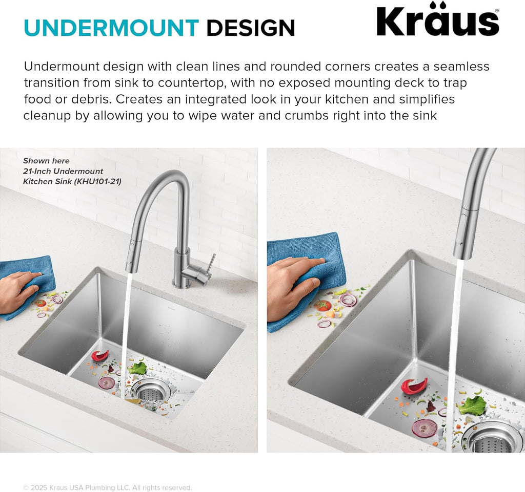 Standart PRO 28-Inch 16 Gauge Undermount Single Bowl Stainless Steel Kitchen Sink, KHU100-28