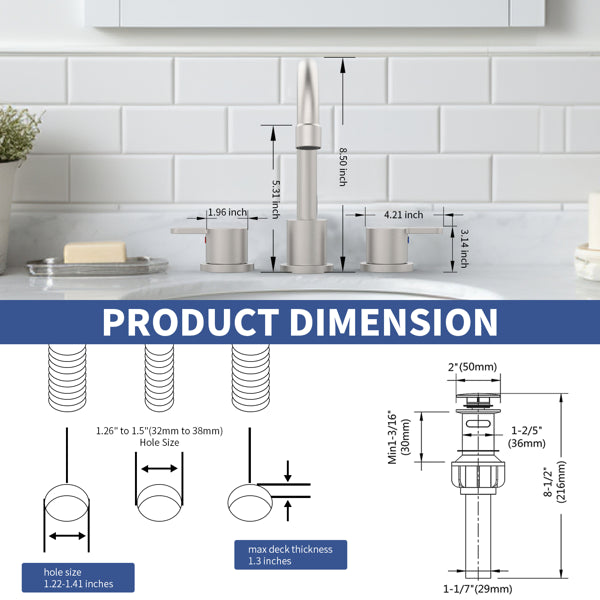 Brushed Nickel 2-Handle Bathroom Sink Faucet with Pop-Up Drain