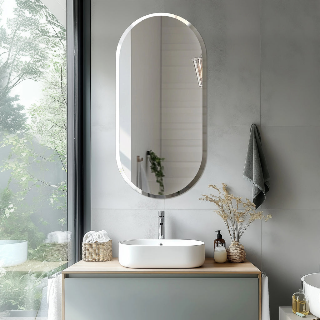 Bathroom Mirrors for over Sink - Oval Frameless Mirror - Beveled Polished Wall Mirror for Bathroom, Vanity, Bedroom