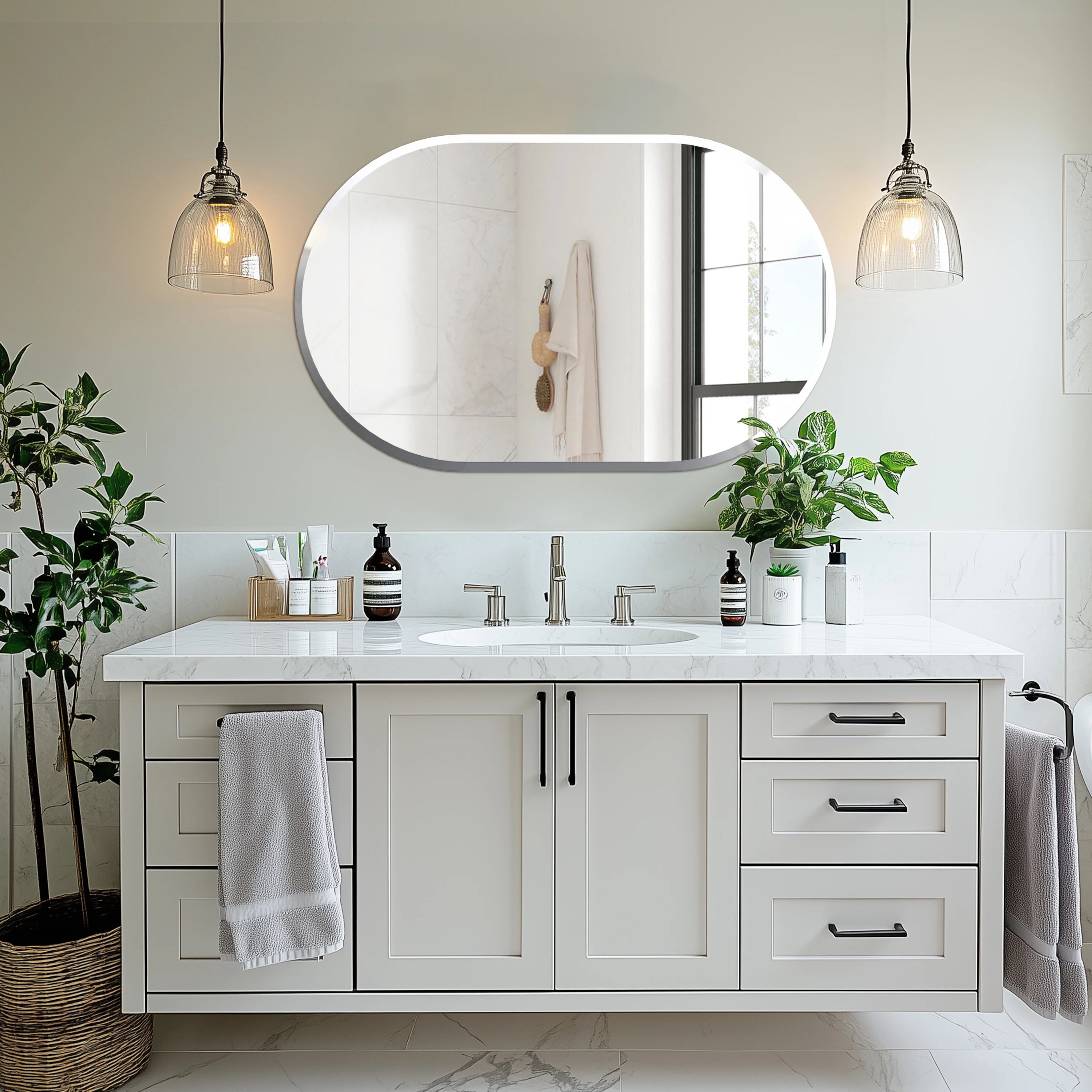 Bathroom Mirrors for over Sink - Oval Frameless Mirror - Beveled Polished Wall Mirror for Bathroom, Vanity, Bedroom