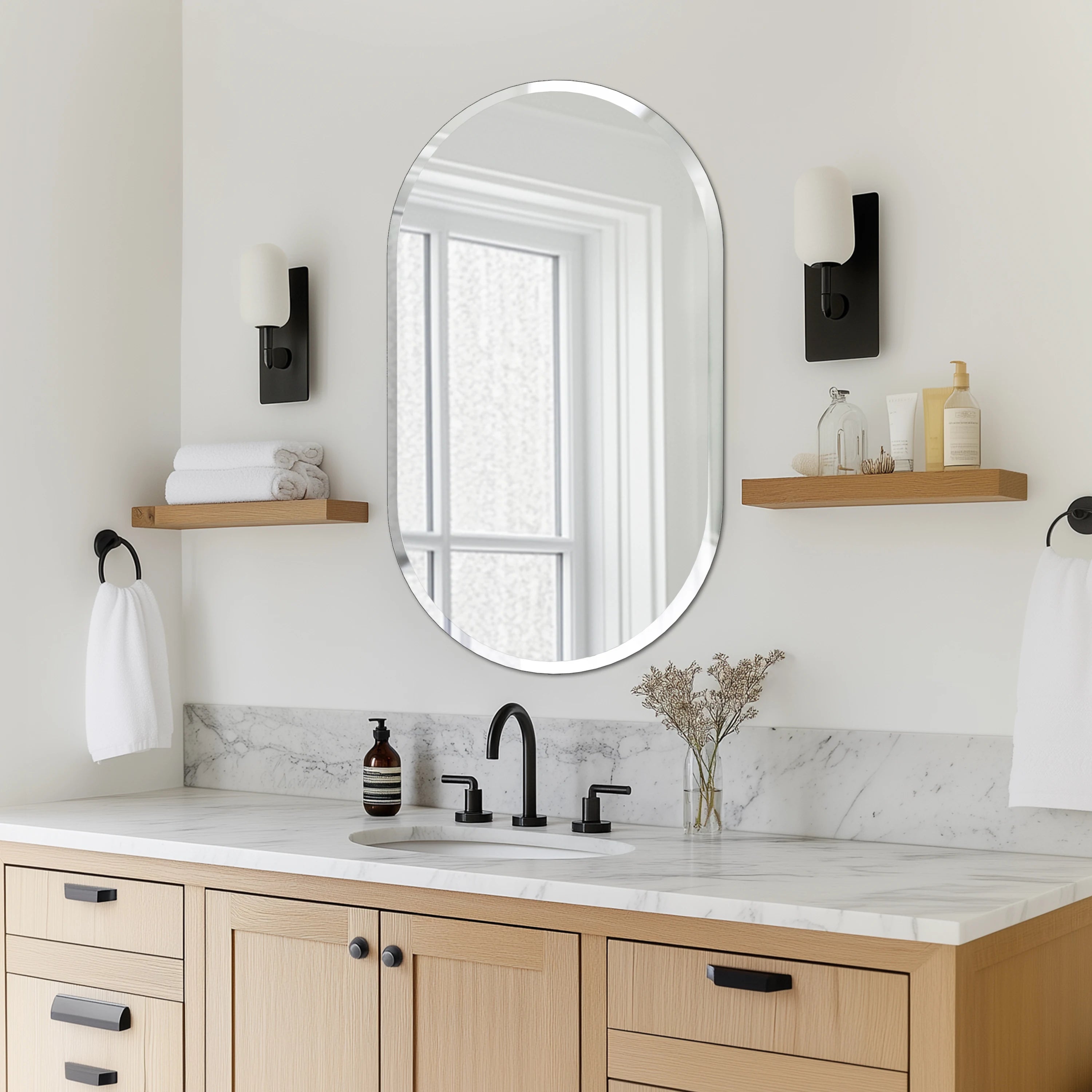 Bathroom Mirrors for over Sink - Oval Frameless Mirror - Beveled Polished Wall Mirror for Bathroom, Vanity, Bedroom