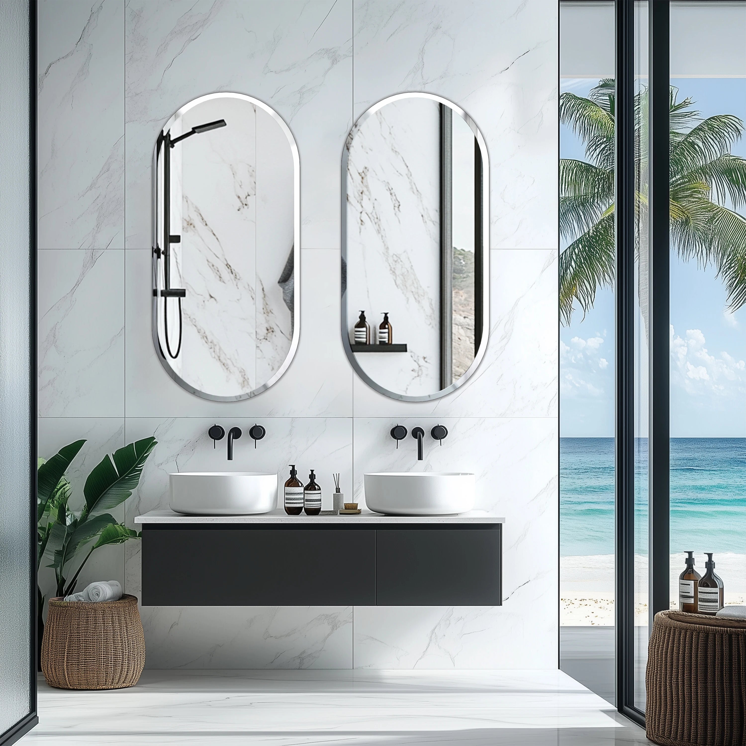 Bathroom Mirrors for over Sink - Oval Frameless Mirror - Beveled Polished Wall Mirror for Bathroom, Vanity, Bedroom