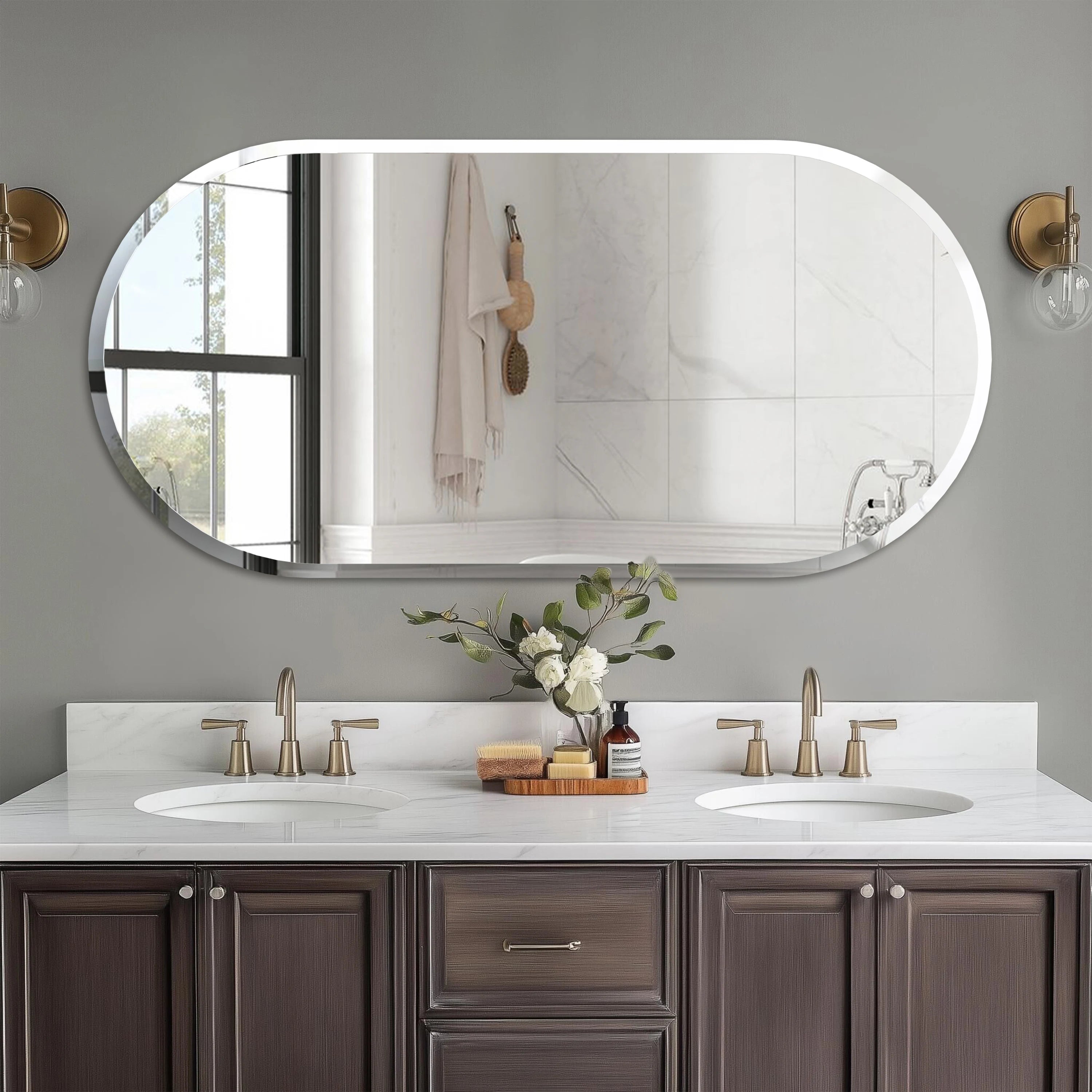 Bathroom Mirrors for over Sink - Oval Frameless Mirror - Beveled Polished Wall Mirror for Bathroom, Vanity, Bedroom