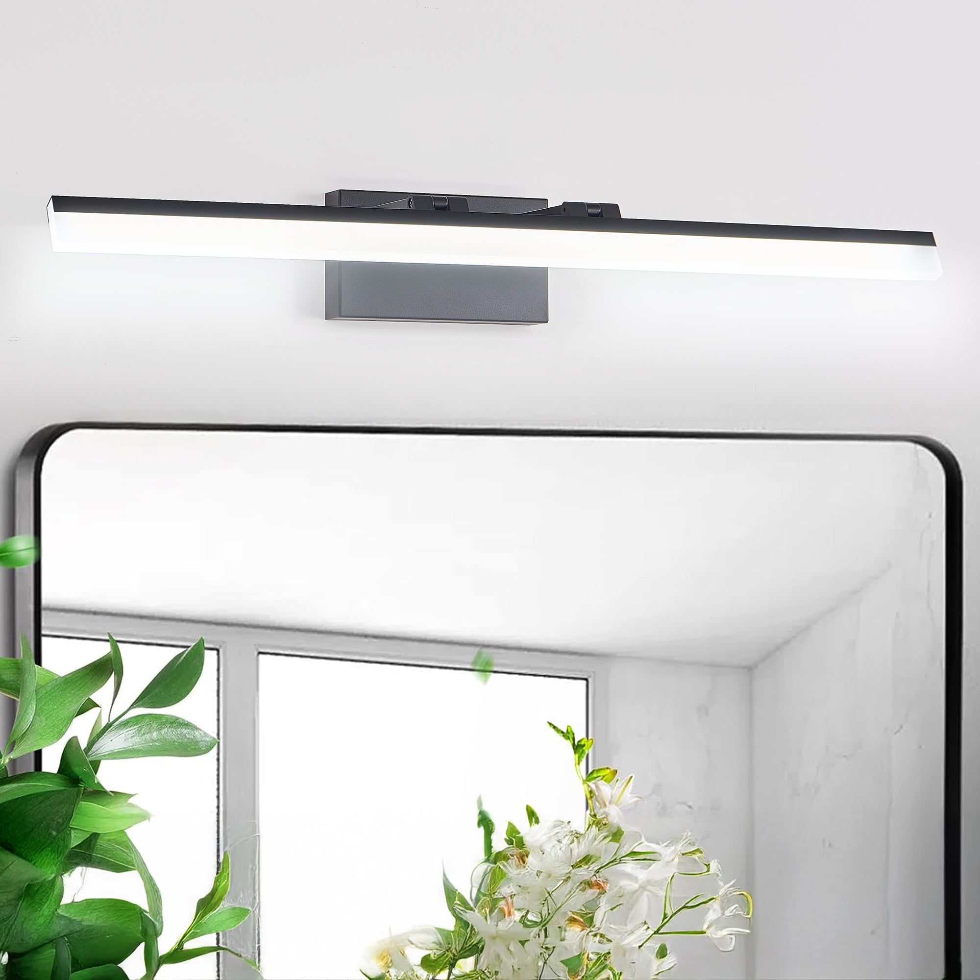 32” Modern LED Bathroom Vanity Light – Sleek Black Metal Wall Fixture for Mirror & Sink