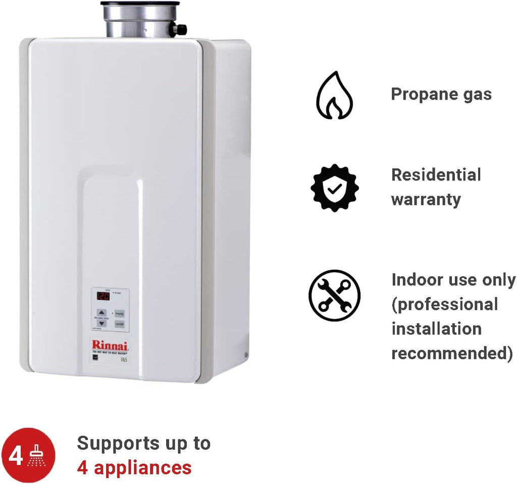 V65Ip Tankless Hot Water Heater, 6.5 GPM, Propane, Indoor Installation