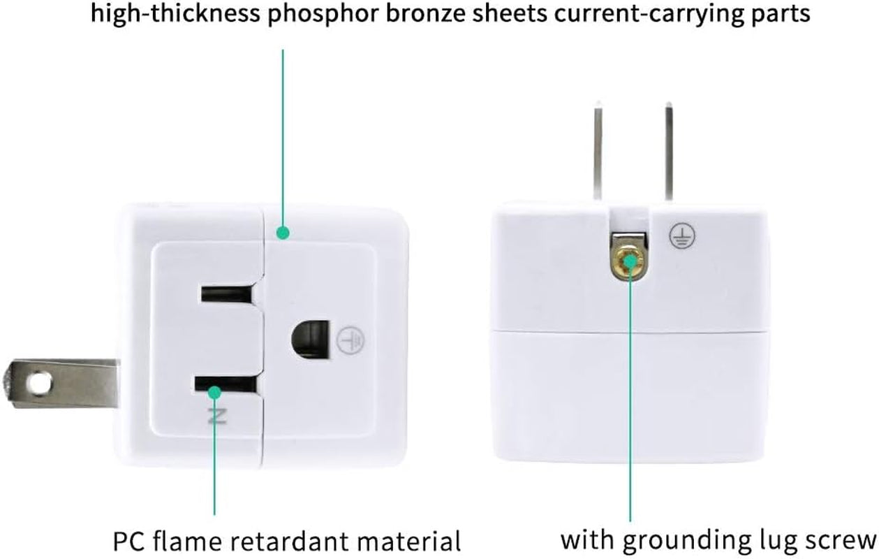 Adapter Outlet Extender, 2-Prong to 3-Prong Mini Wall Plug, Multi Outlet Splitter with 3 Outlets