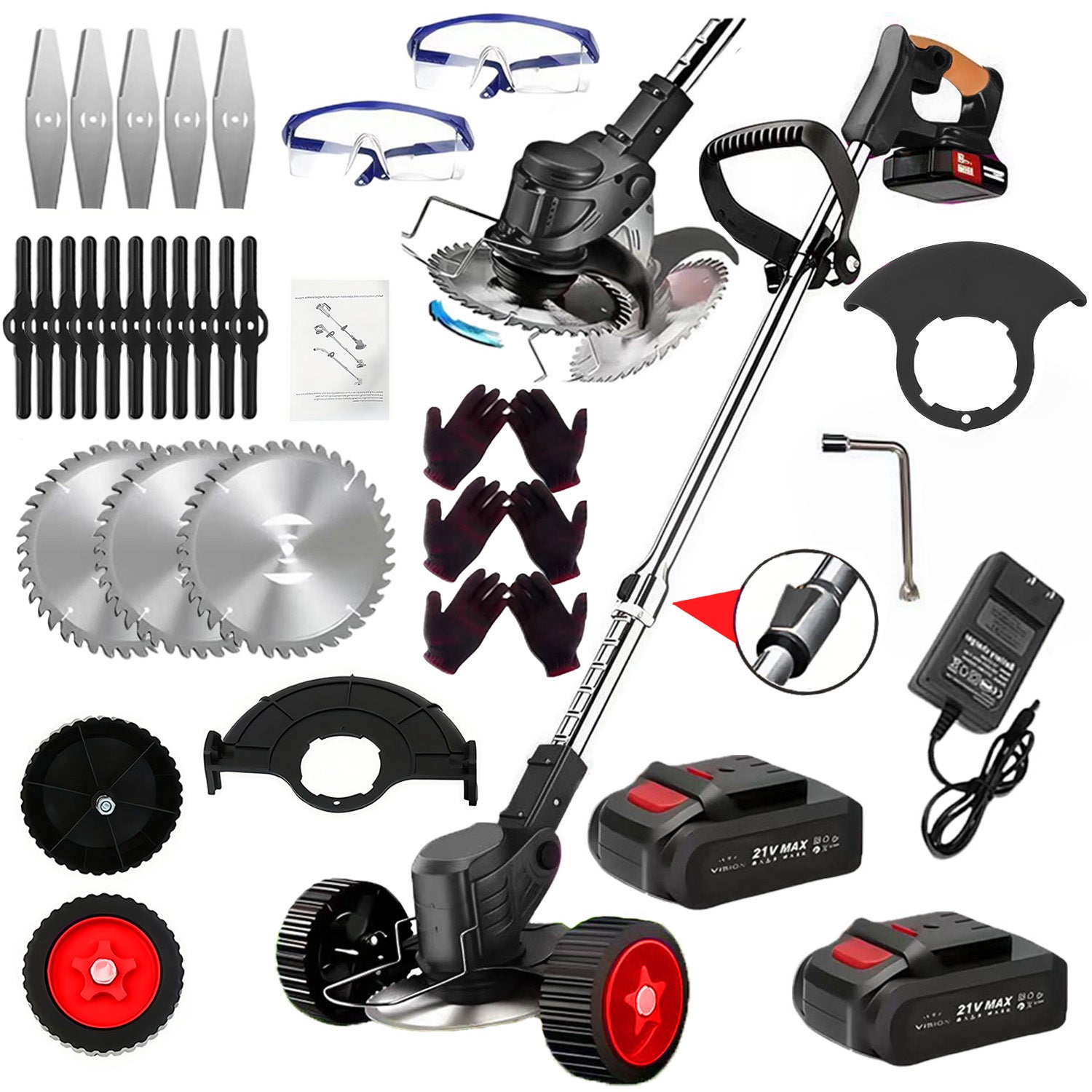 21V Cordless Weed Wacker with Wheels – 3-in-1 Trimmer & Edger