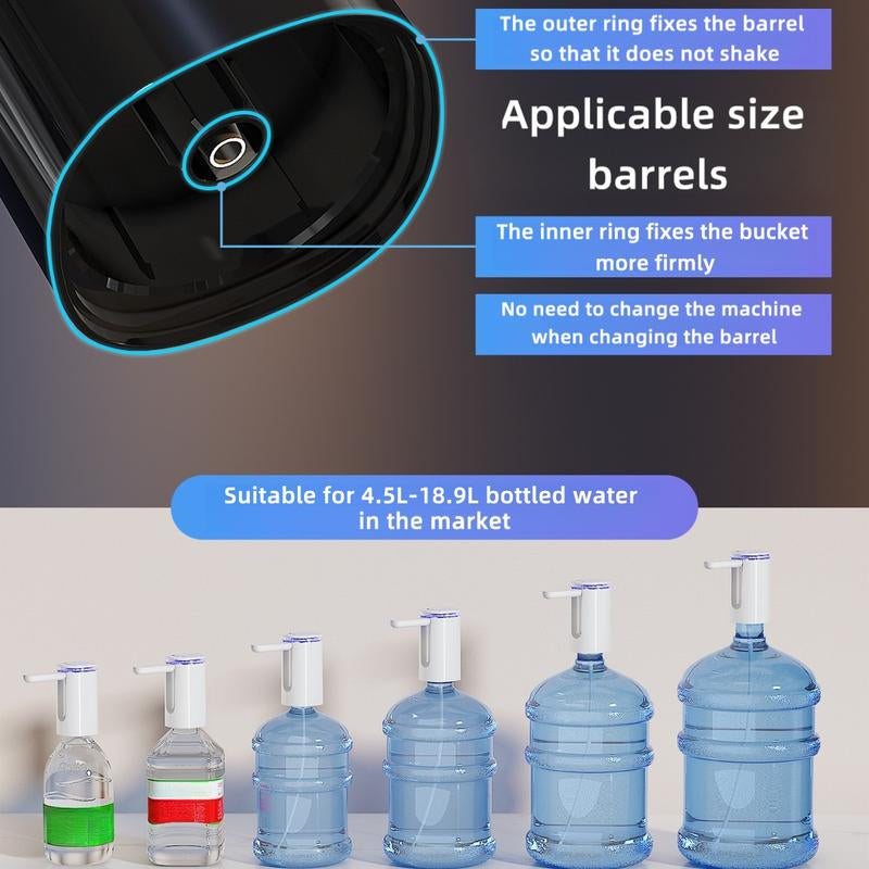 Water Dispenser for 5 Gallon Bottle, Portable USB Charging Electric Water Pump, Drinking Water Jug Pump for Home, Kitchen, Living Room, Office, Camping, Universal for 3-5 Gallon (Black)