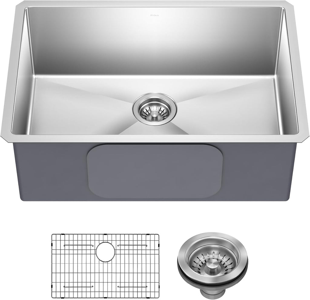 Standart PRO 28-Inch 16 Gauge Undermount Single Bowl Stainless Steel Kitchen Sink, KHU100-28