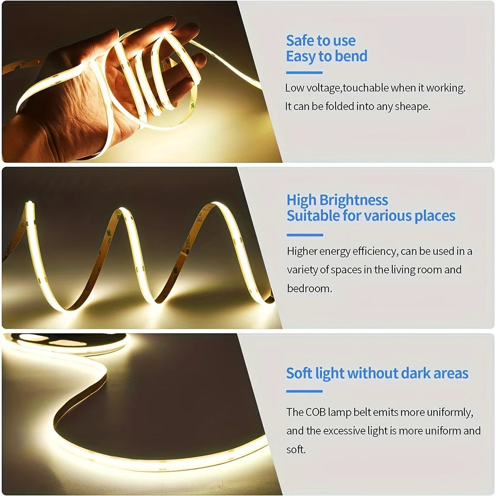 1-5 Meter LED Cob Strip Lighting 5V USB Flexible Diode Tape Touch Dimming Indoor Room TV Mirror Backlight Wall Decoration Light