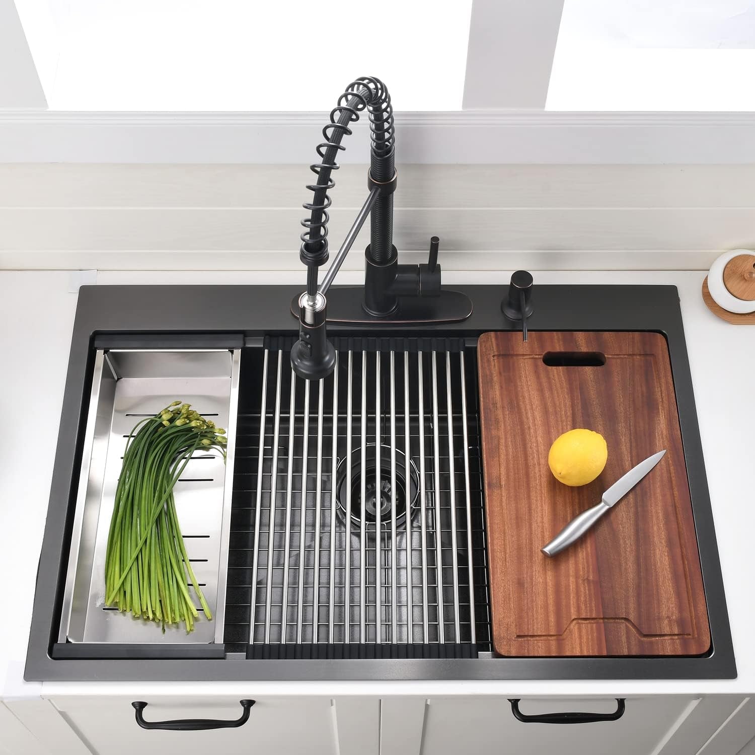 28 Inch Drop in Kitchen Sink Workstation with Accessories - 28X22 Inch Topmount Single Bowl 16 Gauge Stainless Steel Kitchen Sink Drop in with Cutting Board