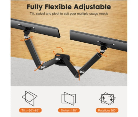Dual Monitor Desk Mount - Adjustable Gas Spring Arm