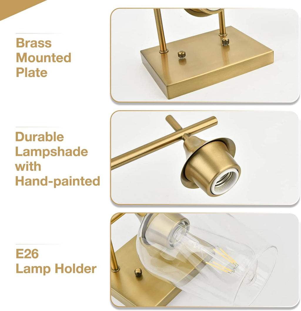3-Light Gold Bathroom Light Fixtures, Brushed Brass Vanity Lights for Bathroom with Clear Glass Shade over Mirror for Bedroom Hallway Living Room