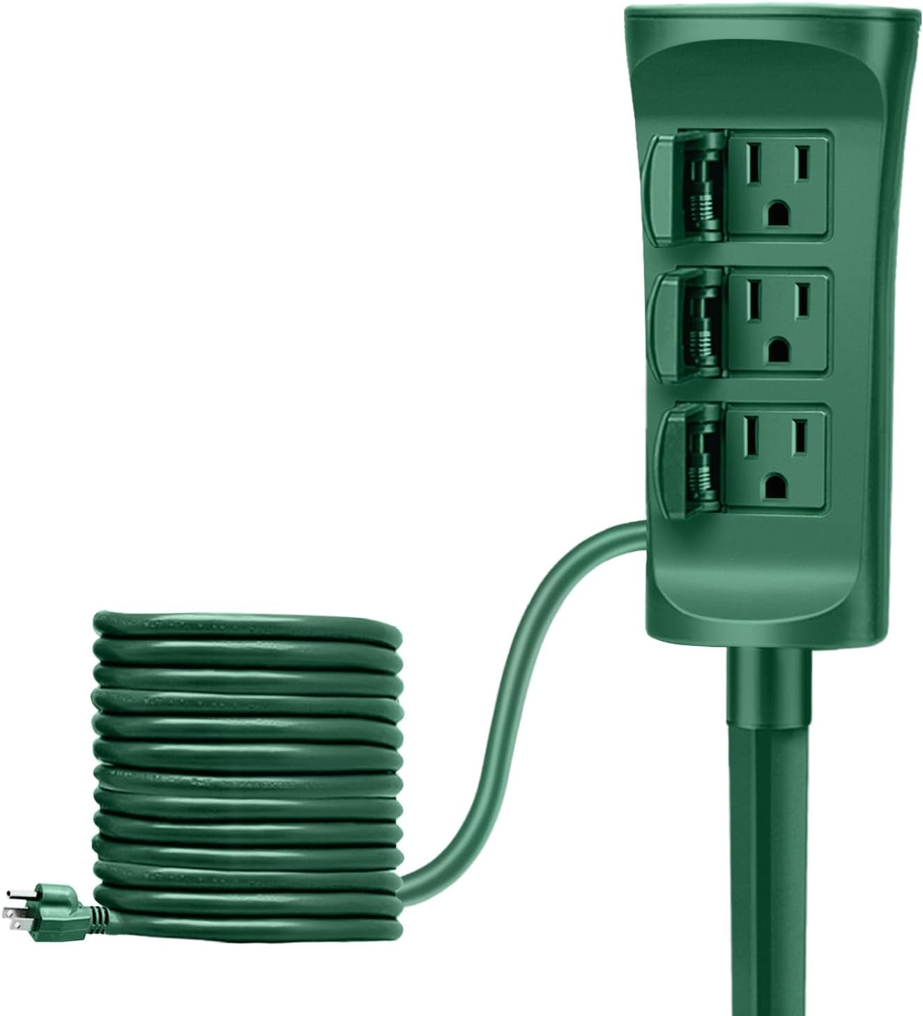 Outdoor Power Strip, 3-Outlet Yard Power Stake with Weatherproof Protective Covers, ETL Certified, Green