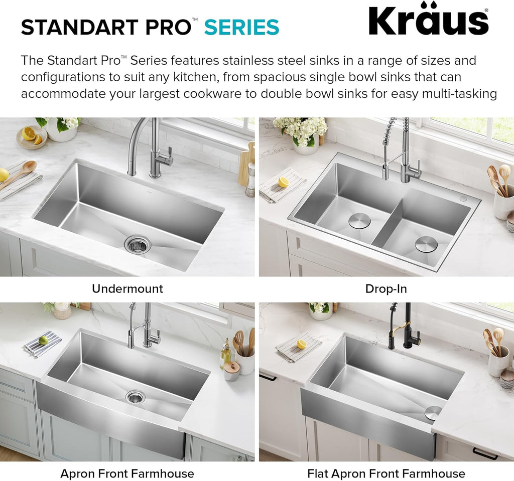 Standart PRO 28-Inch 16 Gauge Undermount Single Bowl Stainless Steel Kitchen Sink, KHU100-28