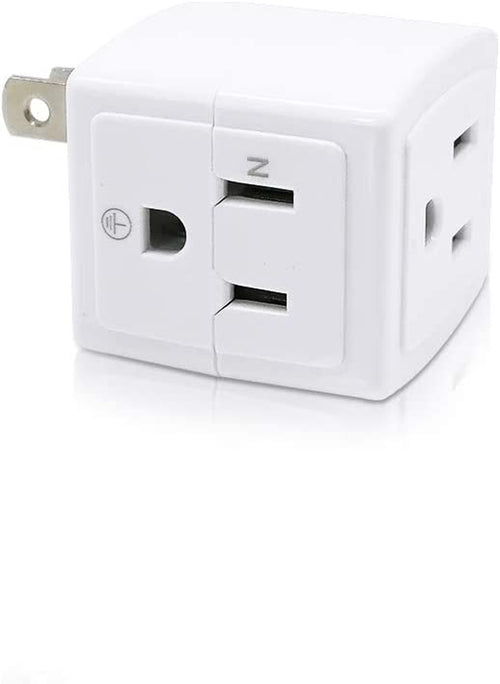 Adapter Outlet Extender, 2-Prong to 3-Prong Mini Wall Plug, Multi Outlet Splitter with 3 Outlets