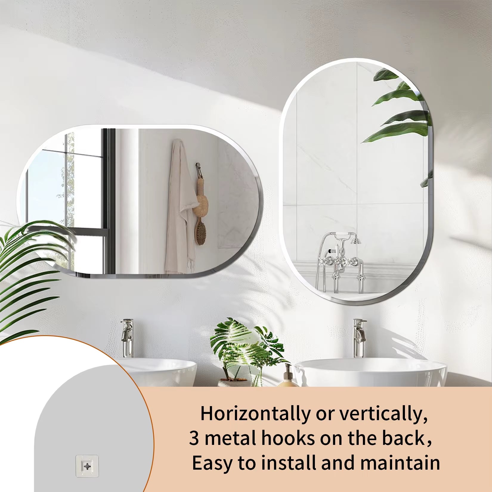 Bathroom Mirrors for over Sink - Oval Frameless Mirror - Beveled Polished Wall Mirror for Bathroom, Vanity, Bedroom
